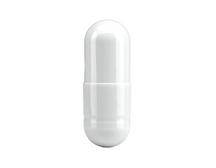 Isolated, white oblong capsule with smooth glossy surface