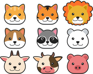 Cute and adorable minimalist vector animal head icons