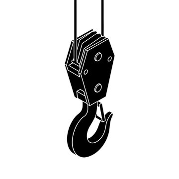 Heavy-duty industrial crane hook and pulley system.