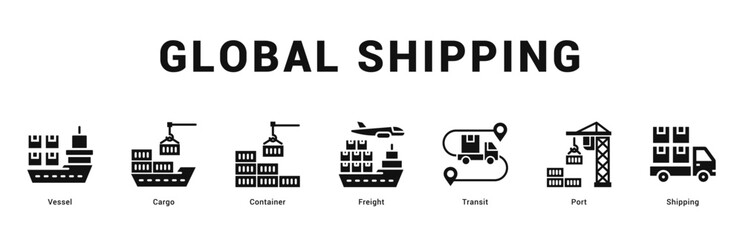 Global Shipping Modern and clean web banner illustration featuring thematic icons for visual communication