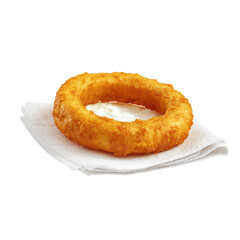 Crispy fried onion ring served with creamy dip on a napkin. or transparent background
