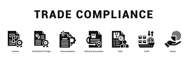 Trade Compliance Modern and clean web banner illustration featuring thematic icons for visual communication