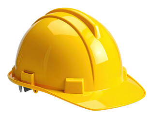 A vibrant yellow protective hardhat, isolated on a transparent background