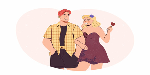 A cheerful young couple enjoying a sweet moment together illustrated style