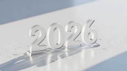 Glossy 2026 numeral display on reflective surface