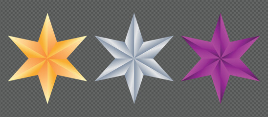 3d shiny stars gold silver and magenta stat vector illustration