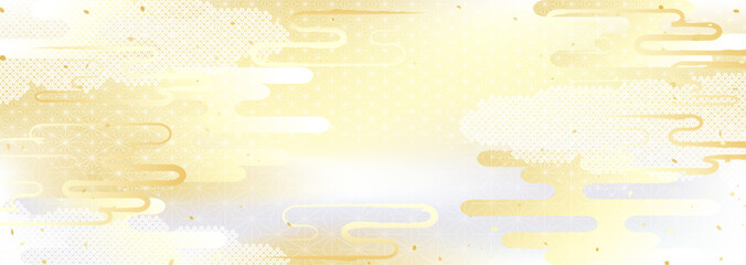 日本の伝統模様を組み合わせた華やかな金銀の背景イラスト