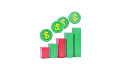 Financial Growth: Dollar Coins Rising Above Bar Graph