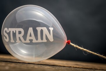 Transparent balloon stretched to its limit with text strain