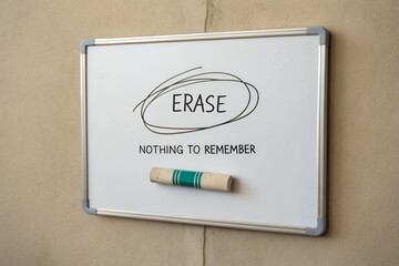 Whiteboard with erase message on wall, Nothing To Remember