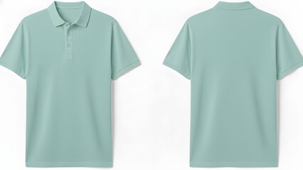 Mint Green Polo Shirt Mockup - Front and Back Blank Collared T-Shirt