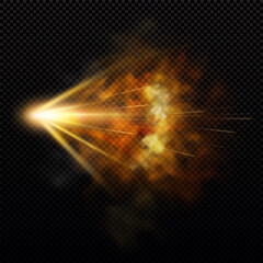Obraz premium A realistic flaming smoke trail from a gunshot, with a glowing effect and sparks.