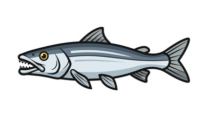 Fototapeta premium Stylized predatory fish illustration with sharp teeth and fierce yellow eye swimming horizontally