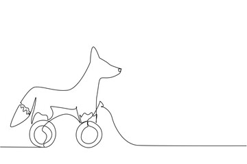 Fototapeta premium Minimalist continuous line drawing of a fox toy on wheels, symbolizing playful charm. Nature concept with theme of wooden animal toys for kids on International Toy Day.