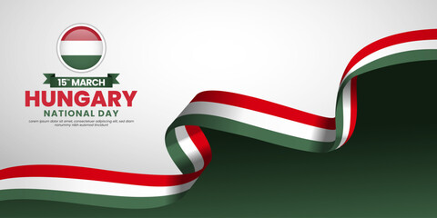 Hungary national day banner background design element with waving ribbon flag