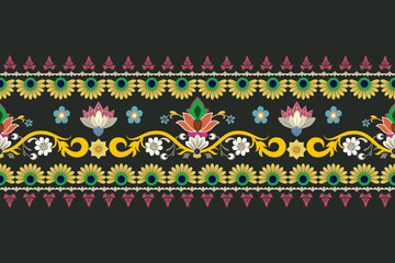 floral pattern border. Motifs Ikat floral ethnic oriental pattern traditional.Aztec style abstract vector illustration.design for texture, fabric, scarf,background,carpet,rug