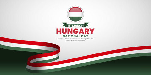 Hungary national day banner background design element with waving ribbon flag