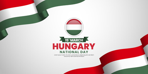 Hungarian waving ribbon flag for Hungary national day banner design