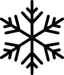 Black snowflake icon vector isolated on white background for winter season decoration Christmas holiday celebration symbol and snowy weather forecast element design.