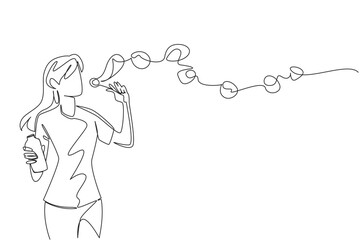 Single line drawing of a woman blowing bubbles, representing simplicity, joy, and carefree spirit, designed with a health concept for National Making Life Beautiful Day celebration.