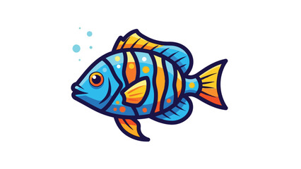 Fototapeta premium Vibrant cartoon reef fish swimming gracefully in clear water with gentle bubbles, depicting a cheerful aquatic scene. This delightful illustration