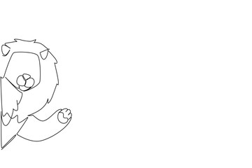 One line drawing of a lion waving its paw as a friendly gesture, designed as an animal concept illustration for Say Hi Day, highlighting strength, warmth, and global friendliness.