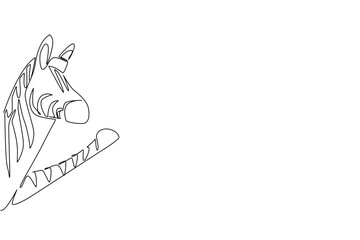 Obraz premium Continuous line drawing of a zebra raising its hoof to greet, designed as an animal concept vector illustration for Say Hi Day, reflecting uniqueness, joy, and friendly connection.