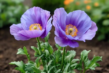 Fototapeta premium Himalayan blue poppies blooming in garden