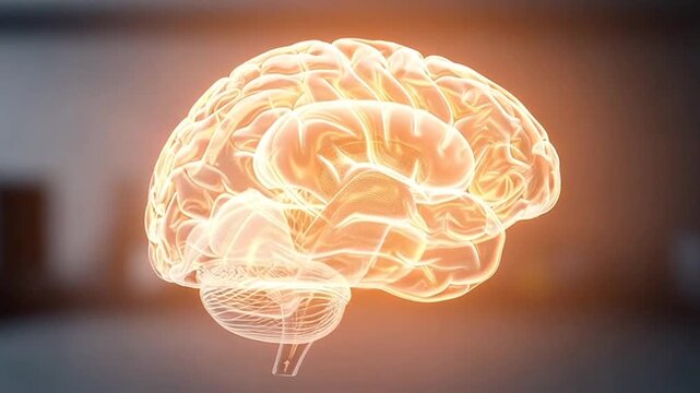 Glowing brain with neural connections in modern workspace