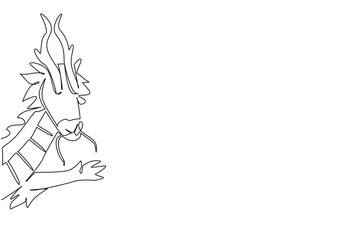 Single line drawing of a dragon waving leg behind the wall, blending mythical fantasy and minimal art. Designed as a cultural concept illustration for World Dragon Appreciation Day.