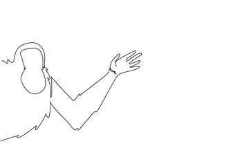 Fototapeta premium Single line drawing of an orangutan waving from behind the wall, emphasizing conservation awareness. This design concept celebrates International Orangutan Day as part of nature theme.