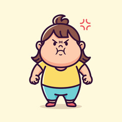 Obraz premium Cute Angry Fat Girl Cartoon Character Illustration.