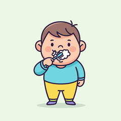 Fototapeta premium Cute cartoon boy brushing his teeth with toothpaste.
