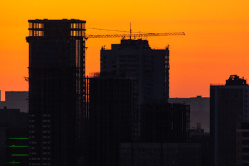 Urban development of Vladivostok at dawn. Bright dawn in Vladivostok.
