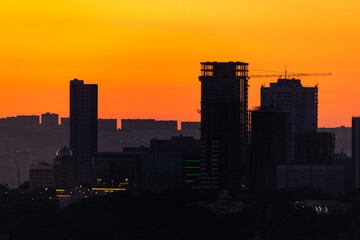 Urban development of Vladivostok at dawn. Bright dawn in Vladivostok.