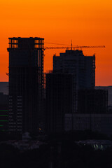 Urban development of Vladivostok at dawn. Bright dawn in Vladivostok.
