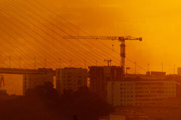 Golden bridge across the Golden Horn Bay in Vladivostok at dawn