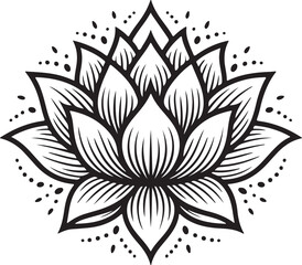 Lotus flower designs in black and white, symbolic and decorative.