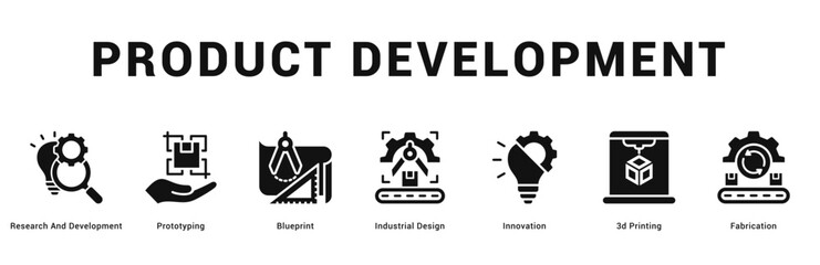 Product Development Modern and clean web banner illustration featuring thematic icons for visual communication