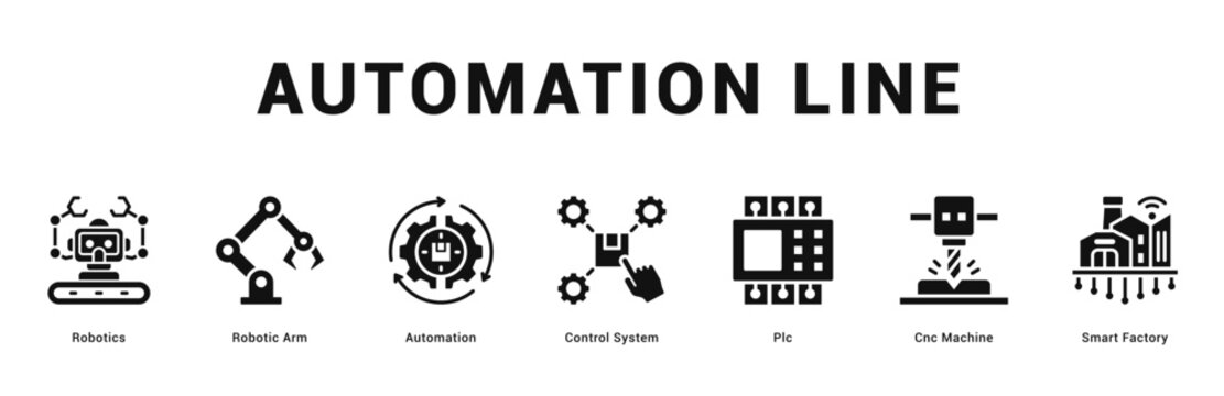 Automation Line Modern and clean web banner illustration featuring thematic icons for visual communication