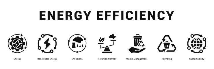 Energy Efficiency Modern and clean web banner illustration featuring thematic icons for visual communication