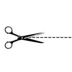 Black Scissors Cutting Dashed Line on White Background