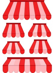 Red and Pink Striped Awnings on White Background