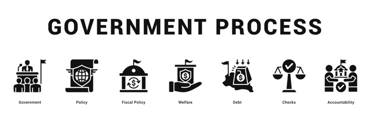 Government Process Modern and clean web banner illustration featuring thematic icons for visual communication