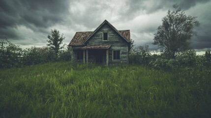 Obraz premium Abandoned house in a grassy field
