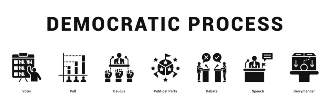Democratic Process Modern and clean web banner illustration featuring thematic icons for visual communication