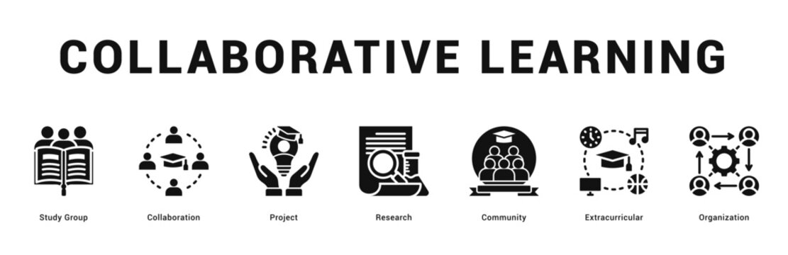 Collaborative Learning Modern and clean web banner illustration featuring thematic icons for visual communication