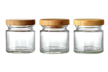 Three Empty Glass Jars with Wooden Lids