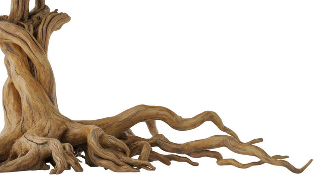 Twisted wooden root system tree natural isolated on a transparent background