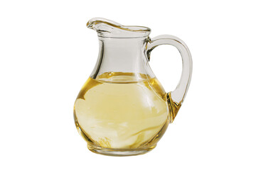 Glass Pitcher of Olive Oil on Light Background